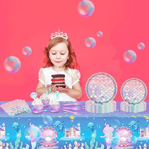 96 Pcs Mermaid Birthday Party Decorations Plates Set for 24 Guests,Little Mermaid Party Supplies Ocean under the Sea Tableware Plate, Fork, Napkins for Princess Girls Baby Shower in Saudi Arabia