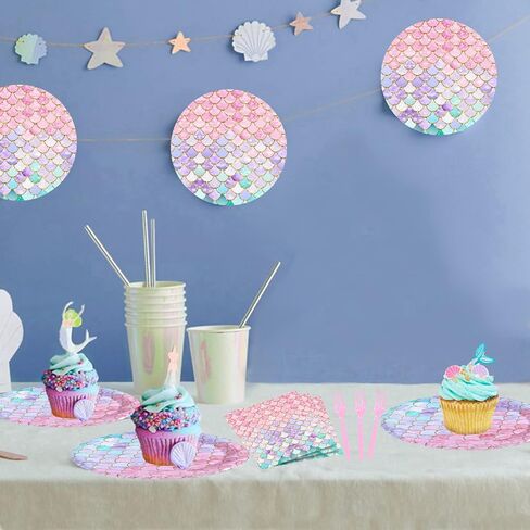 96 Pcs Mermaid Birthday Party Decorations Plates Set for 24 Guests,Little Mermaid Party Supplies Ocean under the Sea Tableware Plate, Fork, Napkins for Princess Girls Baby Shower in Saudi Arabia
