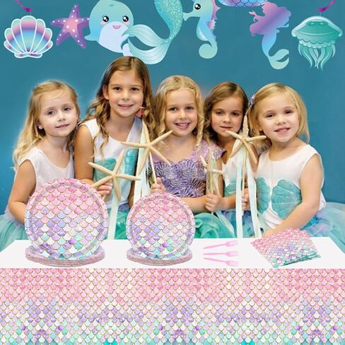 96 Pcs Mermaid Birthday Party Decorations Plates Set for 24 Guests,Little Mermaid Party Supplies Ocean under the Sea Tableware Plate, Fork, Napkins for Princess Girls Baby Shower in Saudi Arabia