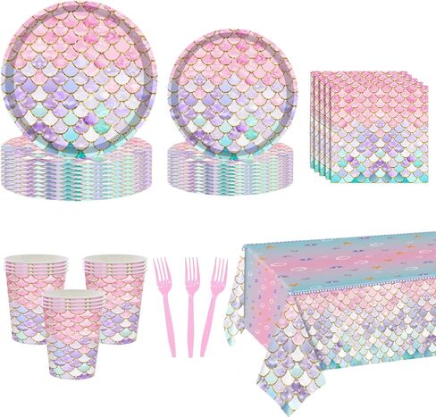 96 Pcs Mermaid Birthday Party Decorations Plates Set for 24 Guests,Little Mermaid Party Supplies Ocean under the Sea Tableware Plate, Fork, Napkins for Princess Girls Baby Shower in Saudi Arabia