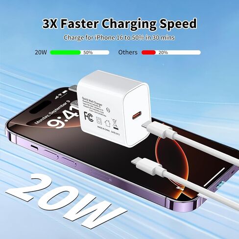 USB C Wall Charger Block 20W,PD Fast Charging Type C Charger Block with USB C & USB A Dual Ports,Fast Charging Blocks Plug,Compatible with iPhone 14/15/16/17 Pro Max,Samsung Galaxy,iPad Pro in Saudi Arabia