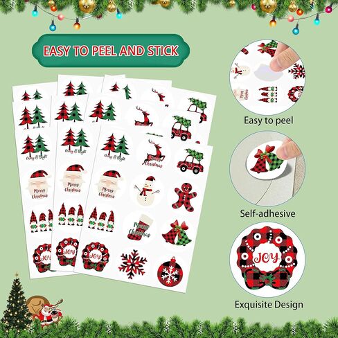 lucleag 360pcs ملصقات عيد الميلاد للأطفال، متنوعة عيد الميلاد الجاموس ملصقات منقوشة لبطاقات مغلفات الحلوى جودي، جولة عيد الميلاد مغلف الأختام ملصق هدية التفاف الديكور in Saudi Arabia