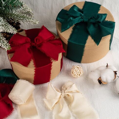 Christmas Ribbon, Red Green Ivory White Silk Satin Ribbon, 1-1/2 inch x 15 Yd Handmade Frayed Fringe Fabric Ribbon for Wrapping Xmas Tree Decor Crafts Bouquets Birthday Holiday Decor, 3 Rolls in Saudi Arabia