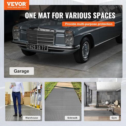 VEVOR Floor Mat, 13 x 4.9 FT PVC Flooring Roll, Non-Slip Diamond Texture, 64.58 sq.ft Covering Space, Garage Mats for Under Cars, Gyms, Boats, Car Trailer, Silver in Kuwait