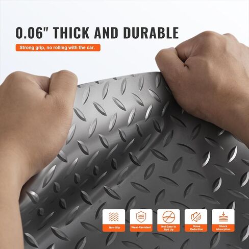 VEVOR Floor Mat, 13 x 4.9 FT PVC Flooring Roll, Non-Slip Diamond Texture, 64.58 sq.ft Covering Space, Garage Mats for Under Cars, Gyms, Boats, Car Trailer, Silver in Kuwait