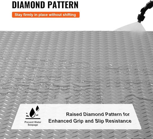 VEVOR Floor Mat, 13 x 4.9 FT PVC Flooring Roll, Non-Slip Diamond Texture, 64.58 sq.ft Covering Space, Garage Mats for Under Cars, Gyms, Boats, Car Trailer, Silver in Kuwait