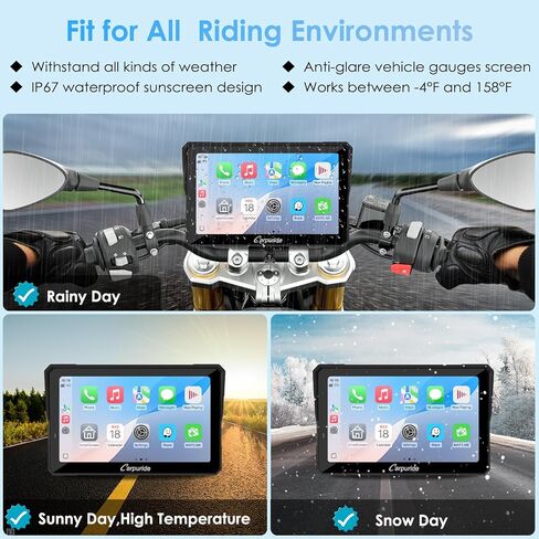 2025 Carpuride W502S Motorcycle GPS Wireless Carplay/Android Auto، شاشة لمس دراجة نارية مقاومة للماء مقاس 5 بوصات، مع حامل BM05، بلوتوث Trans، وحدة تحكم سلكية، ملاحة in Kuwait