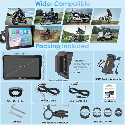 2025 Carpuride W502S Motorcycle GPS Wireless Carplay/Android Auto، شاشة لمس دراجة نارية مقاومة للماء مقاس 5 بوصات، مع حامل BM05، بلوتوث Trans، وحدة تحكم سلكية، ملاحة in Kuwait
