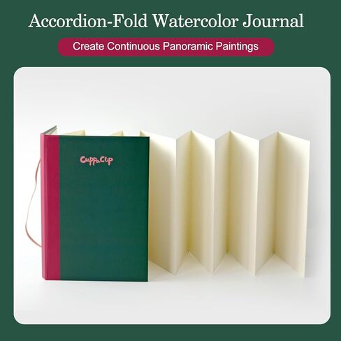 دفتر رسم ألوان مائية من CuppaClip Accordion 300GSM من القطن لوازم فنية ورقية ذات غلاف مقوى مجلة سفر بألوان مائية كونسرتينا (أخضر داكن، 5.3x7.6 بوصة) in Kuwait