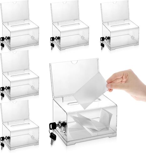 6 قطع من صندوق التبرعات من الأكريليك مع قفل وحامل لافتة، صندوق تذكرة يانصيب، طرف سحب، صناديق اقتراع آمنة، صناديق اقتراحات لجمع التبرعات للتصويت، وعاء رافلز - 6.3 × 4.7 × 3.9 بوصة in Kuwait