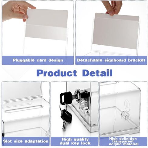6 قطع من صندوق التبرعات من الأكريليك مع قفل وحامل لافتة، صندوق تذكرة يانصيب، طرف سحب، صناديق اقتراع آمنة، صناديق اقتراحات لجمع التبرعات للتصويت، وعاء رافلز - 6.3 × 4.7 × 3.9 بوصة in Kuwait