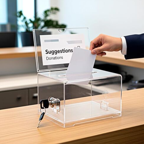 6 قطع من صندوق التبرعات من الأكريليك مع قفل وحامل لافتة، صندوق تذكرة يانصيب، طرف سحب، صناديق اقتراع آمنة، صناديق اقتراحات لجمع التبرعات للتصويت، وعاء رافلز - 6.3 × 4.7 × 3.9 بوصة in Kuwait