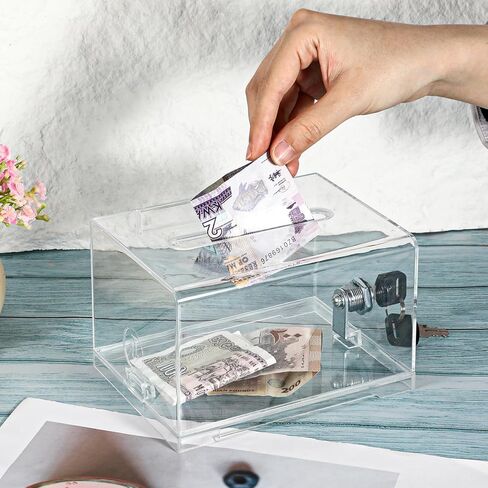 6 قطع من صندوق التبرعات من الأكريليك مع قفل وحامل لافتة، صندوق تذكرة يانصيب، طرف سحب، صناديق اقتراع آمنة، صناديق اقتراحات لجمع التبرعات للتصويت، وعاء رافلز - 6.3 × 4.7 × 3.9 بوصة in Kuwait