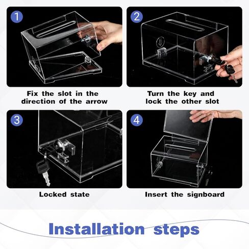 6 قطع من صندوق التبرعات من الأكريليك مع قفل وحامل لافتة، صندوق تذكرة يانصيب، طرف سحب، صناديق اقتراع آمنة، صناديق اقتراحات لجمع التبرعات للتصويت، وعاء رافلز - 6.3 × 4.7 × 3.9 بوصة in Kuwait