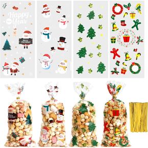 أكياس حلوى السيلوفان لعيد الميلاد من VToALARD 100 قطعة من أكياس حلوى عيد الميلاد لعيد الميلاد وأكياس هدايا بلاستيكية شفافة وأكياس حلوى البسكويت مع أربطة ملتوية لمستلزمات حفلات عيد الميلاد، مقاس 5 × 11 بوصة in Kuwait