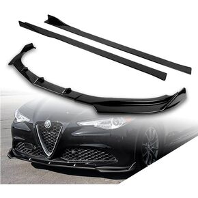 Stay-Tuned, 9PCS Sport-Style ABS Front Bumper Lip Spoiler Body Kit + Universal 86" x 4" Side Skirts, Compatible with 2017-2021 Alfa Romeo Giulia, Exterior Accessory (Painted Black) in Saudi Arabia