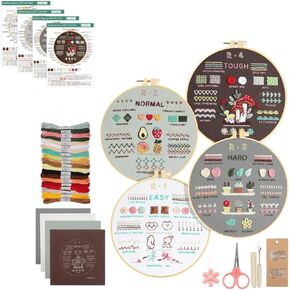 PALUPJEF Embroidery kit for beginnerand Needlework Kit for Adults, 4 Hoop Set to Learn 38 Stitches with Pre-Stamped Patterns, Complete Starter Kit with Instructions, DIY Gift for Women in Saudi Arabia