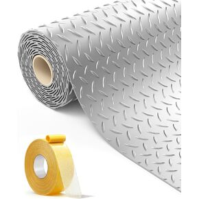 سجادة أرضية المرآب مقاس 8 × 20 قدم، لفة أرضية من الراتنج PVC الفاخر بسمك 2.8 مم | شديدة التحمل ومتينة | واقي لوحة ماسية للسيارة، وسيارات الدفع الرباعي، والبيك اب، والمقطورة، وصالة الألعاب الرياضية والطابق السفلي (فضي) in Kuwait