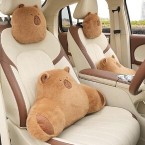 LYFJMUS 4 Pack Plush Capybara Car Headrest Pillow and Lumbar Support Pillow Kawaii Plushies Capybara Stuffed Headrest Cute Car Decor for Car Driving in Kuwait