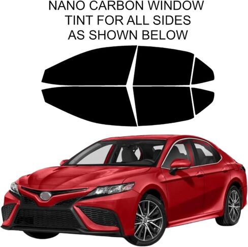 صبغة نافذة كربون نانو مقطوعة بشكل احترافي لسيارة Toyota Camry 2018-2024 تحجب جميع النوافذ الجانبية 99% من الأشعة فوق البنفسجية، مجموعة من 6 قطع من طبقة الكربون الاحترافية (5% الكل) in Kuwait