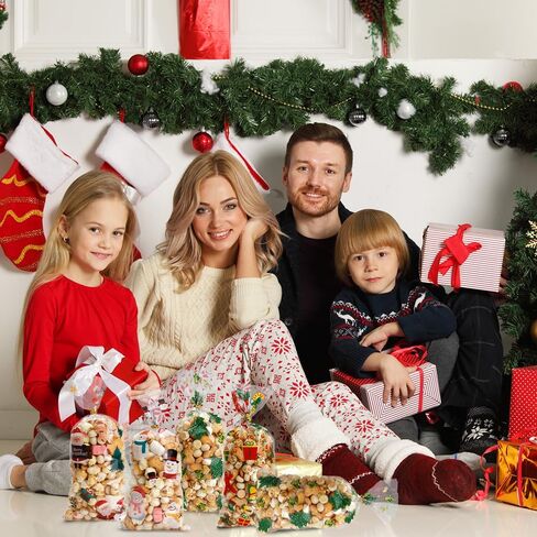 أكياس حلوى السيلوفان لعيد الميلاد من VToALARD 100 قطعة من أكياس حلوى عيد الميلاد لعيد الميلاد وأكياس هدايا بلاستيكية شفافة وأكياس حلوى البسكويت مع أربطة ملتوية لمستلزمات حفلات عيد الميلاد، مقاس 5 × 11 بوصة in Kuwait