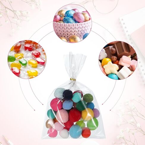PATIKIL Treat Bags, 100 Pcs 9x6 Inch Clear Gift Bags with Twist Ties Plastic Gift for Candy Party Favor Cookies Candies Packaging Bakery, Clear in Saudi Arabia
