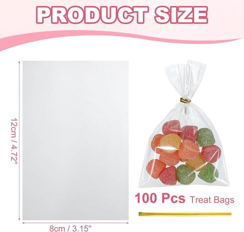 PATIKIL Treat Bags, 100 Pcs 9x6 Inch Clear Gift Bags with Twist Ties Plastic Gift for Candy Party Favor Cookies Candies Packaging Bakery, Clear in Saudi Arabia