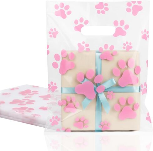 سيلا 80 قطعة من أكياس الهدايا البلاستيكية المطبوعة بمخالب الكلب، أكياس هدايا للكلاب مقاس 9 × 12 بوصة لتفضلات حفلات أعياد ميلاد الكلاب، وبيع الهدايا المصنوعة منزليًا وتغليف التجزئة للأعمال (وردي شفاف) in Kuwait