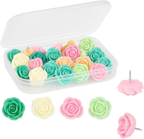 30PCS Rose Flower Push Pins for Cork Board – Decorative Resin Thumb Tacks in Mixed Pastel Colors – Cute Floral Pushpins with Storage Case for Bulletin Board Office School Wall Decor in Saudi Arabia