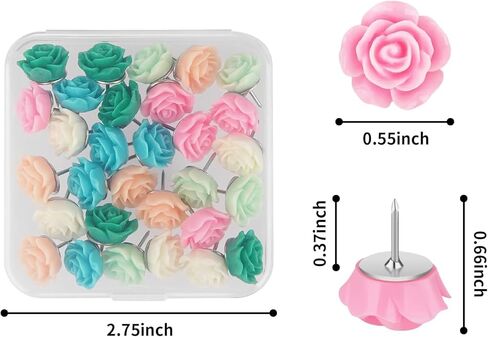 30PCS Rose Flower Push Pins for Cork Board – Decorative Resin Thumb Tacks in Mixed Pastel Colors – Cute Floral Pushpins with Storage Case for Bulletin Board Office School Wall Decor in Saudi Arabia