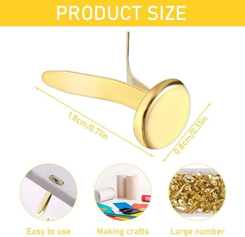 100 PCS Mini Brads, Brass Fasteners 20 x 8mm, Small Metal Brad for Office Paper Crafts, Scrapbooking DIY & Handmade Cards in Saudi Arabia