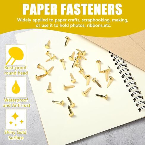 100 PCS Mini Brads, Brass Fasteners 20 x 8mm, Small Metal Brad for Office Paper Crafts, Scrapbooking DIY & Handmade Cards in Saudi Arabia