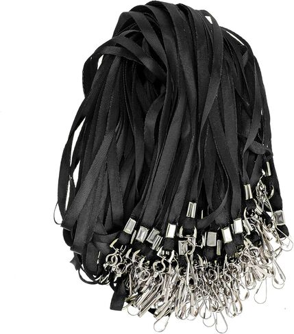 cobee 100 Pcs Black Lanyards Bulk for ID Badges, 18.5 Inch Polyester Flat Badge Lanyard with Swivel Hook for Name Tag Holder Work Office School in Saudi Arabia