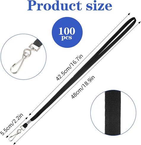 cobee 100 Pcs Black Lanyards Bulk for ID Badges, 18.5 Inch Polyester Flat Badge Lanyard with Swivel Hook for Name Tag Holder Work Office School in Saudi Arabia