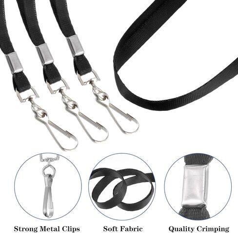 cobee 100 Pcs Black Lanyards Bulk for ID Badges, 18.5 Inch Polyester Flat Badge Lanyard with Swivel Hook for Name Tag Holder Work Office School in Saudi Arabia