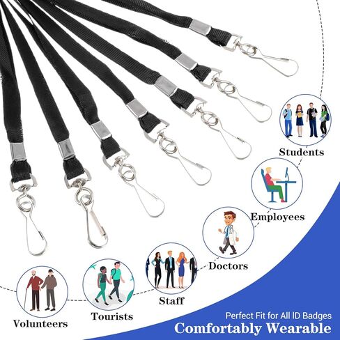 cobee 100 Pcs Black Lanyards Bulk for ID Badges, 18.5 Inch Polyester Flat Badge Lanyard with Swivel Hook for Name Tag Holder Work Office School in Saudi Arabia