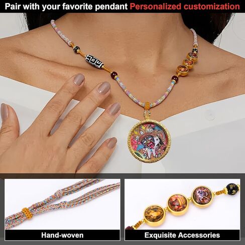 Vovo Tibetan Handcrafted Pendant Cord Thangka Pendant Chain Decorative Necklace DIY Adjustable Necklace Gift Box Set for Men/Women Spiritual Gift B-02 in Saudi Arabia