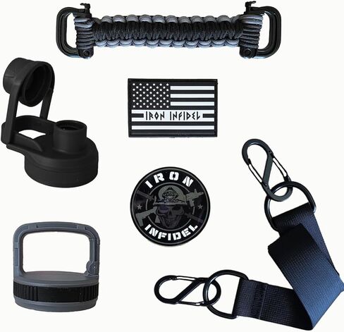 طقم فرشاة تنظيف وغطاء لزجاجة المعركة من Iron Infidel - استبدال غطاء زجاجة مياه 64 أونصة و32 أونصة مع القش، وغطاء فم عريض، وأداة تنظيف فرشاة تنظيف زجاجة المياه بمقبض طويل (أسود/رمادي) in Kuwait