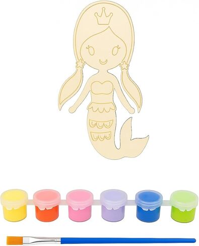 Mermaid Wood Cutout Paint Kit – Large 12-Inch Wooden Craft with 6 Acrylic Paints & Brush – Kids DIY Arts & Crafts Activity, Birthday Gift, Party Favor for Girls & Boys in Saudi Arabia