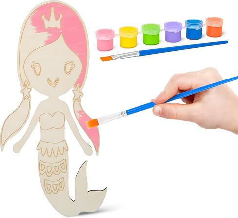 Mermaid Wood Cutout Paint Kit – Large 12-Inch Wooden Craft with 6 Acrylic Paints & Brush – Kids DIY Arts & Crafts Activity, Birthday Gift, Party Favor for Girls & Boys in Saudi Arabia