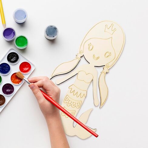 Mermaid Wood Cutout Paint Kit – Large 12-Inch Wooden Craft with 6 Acrylic Paints & Brush – Kids DIY Arts & Crafts Activity, Birthday Gift, Party Favor for Girls & Boys in Saudi Arabia