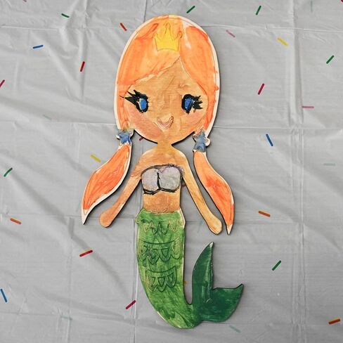 Mermaid Wood Cutout Paint Kit – Large 12-Inch Wooden Craft with 6 Acrylic Paints & Brush – Kids DIY Arts & Crafts Activity, Birthday Gift, Party Favor for Girls & Boys in Saudi Arabia