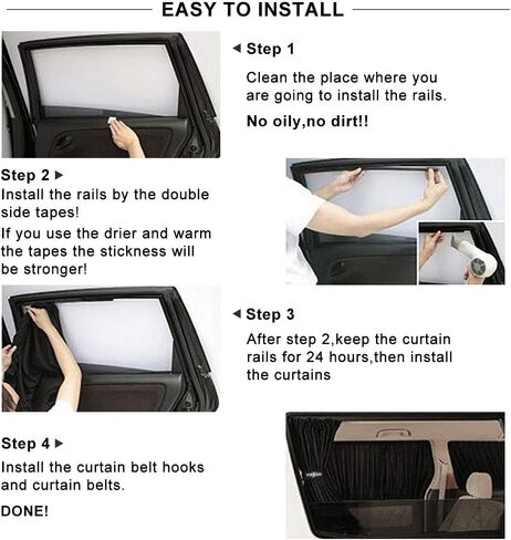 Car Curtains 4Pcs Car Sun Shade Side Window Curtain, Adjustable Car Side Window Sun Shade Pure Black Window Shade Car Privacy Curtains UV 20.08 x 14.97 Thick Cloth in Saudi Arabia