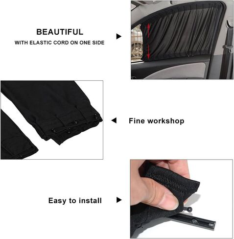 Car Curtains 4Pcs Car Sun Shade Side Window Curtain, Adjustable Car Side Window Sun Shade Pure Black Window Shade Car Privacy Curtains UV 20.08 x 14.97 Thick Cloth in Saudi Arabia