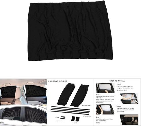 Car Curtains 4Pcs Car Sun Shade Side Window Curtain, Adjustable Car Side Window Sun Shade Pure Black Window Shade Car Privacy Curtains UV 20.08 x 14.97 Thick Cloth in Saudi Arabia