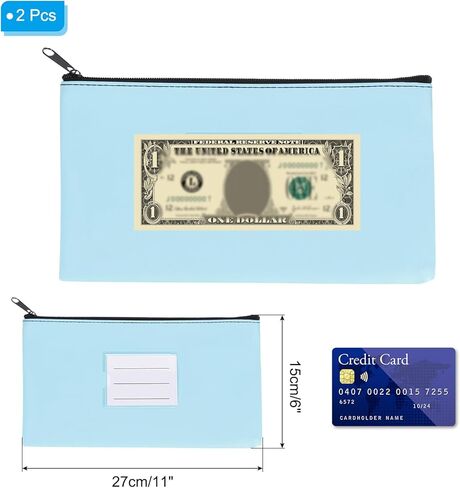PATIKIL 11x6 Money Bank Deposit Bag with Zipper, 2 Pcs Leatherette Coin Check Wallet Pen Pouch Bag with Clear Window for Office Travel, Orange in Saudi Arabia