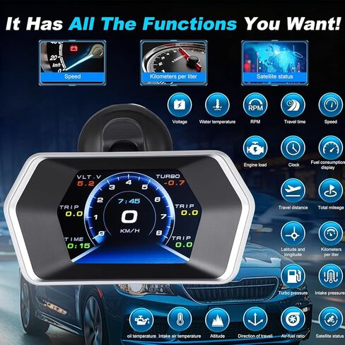 OBD2 GPS Dual System Car HUD Display - Digital Speedometer with Water Temp Voltage RPM - Universal Heads Up Display for All Vehicles in Saudi Arabia