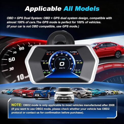 OBD2 GPS Dual System Car HUD Display - Digital Speedometer with Water Temp Voltage RPM - Universal Heads Up Display for All Vehicles in Saudi Arabia