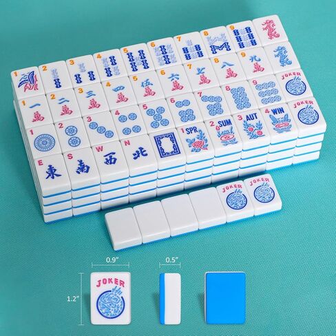 مجموعة ألعاب American Mahjong، 166 بلاطًا ورديًا (1.2 بوصة)، 4 رفوف/دافعات ملونة الكل في واحد وحقيبة برباط، مجموعات ماجونج كاملة مع حقيبة حمل مطبوعة باللون الوردي ومجموعة ملحقات ماجونج in Saudi Arabia