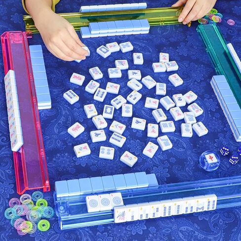 مجموعة ألعاب American Mahjong، 166 بلاطًا ورديًا (1.2 بوصة)، 4 رفوف/دافعات ملونة الكل في واحد وحقيبة برباط، مجموعات ماجونج كاملة مع حقيبة حمل مطبوعة باللون الوردي ومجموعة ملحقات ماجونج in Saudi Arabia